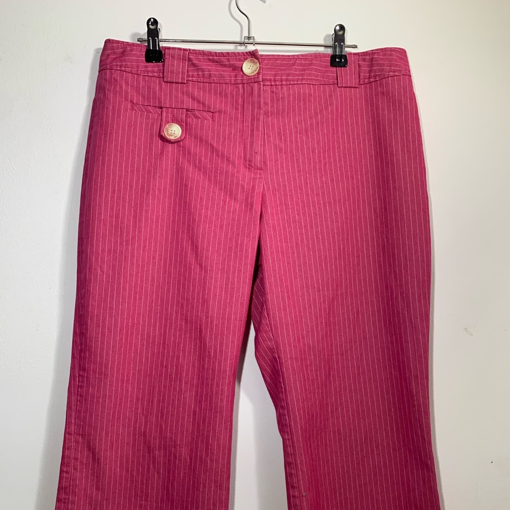 Next Capri Trousers Pink Pinstripe Cotton Blend Cuffed Hem With Pockets UK 14 - Picture 3 of 13